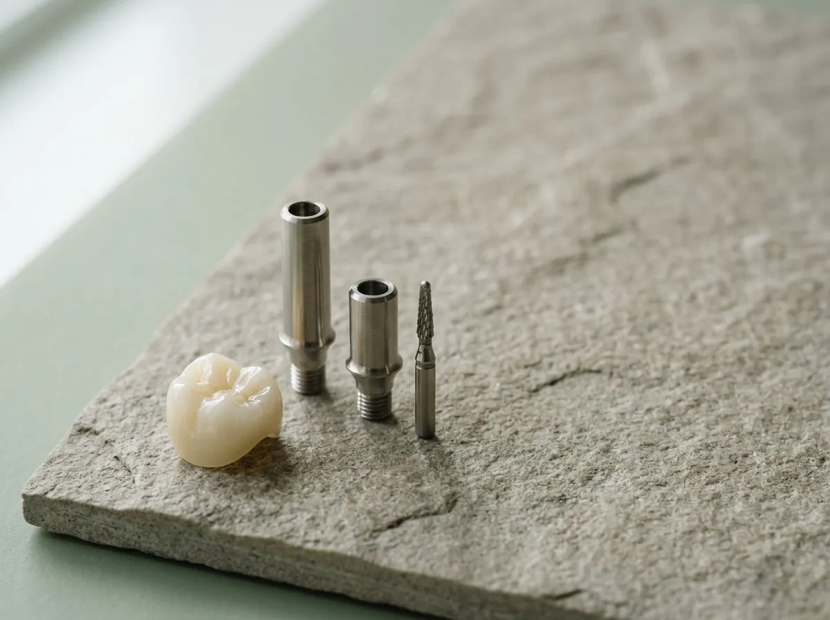 Abstracte keramische kroon op een titanium implantaat